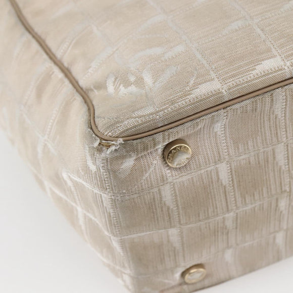 CHANEL New Travel Line Tote Bag Nylon Beige Gold CC Auth ti3446