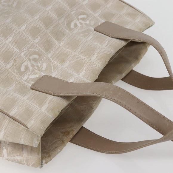 CHANEL New Travel Line Tote Bag Nylon Beige Gold CC Auth ti3446
