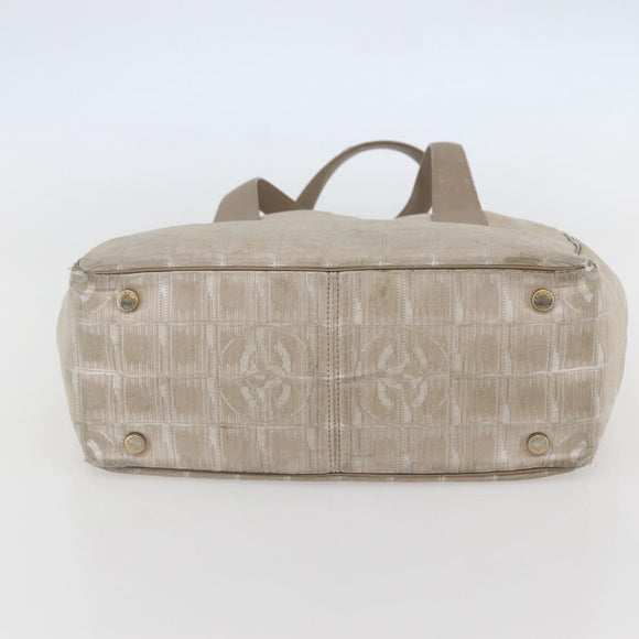 CHANEL New Travel Line Tote Bag Nylon Beige Gold CC Auth ti3446