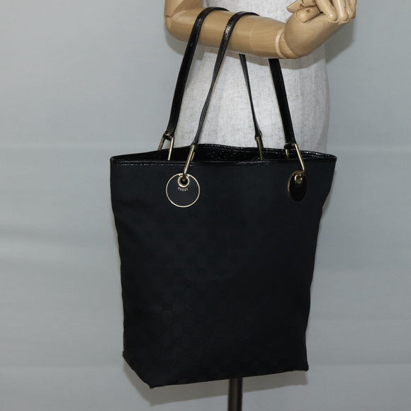 GUCCI GG Canvas Tote Bag Black Gold 120836 Auth ti3447