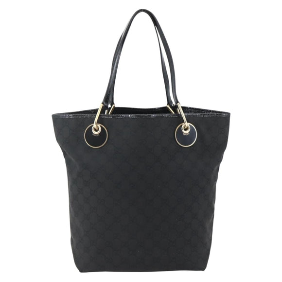 GUCCI GG Canvas Tote Bag Black Gold 120836 Auth ti3447