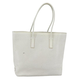 PRADA Tote Bag Punching Leather White Silver Auth ti3448