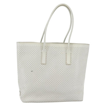 PRADA Tote Bag Punching Leather White Silver Auth ti3448