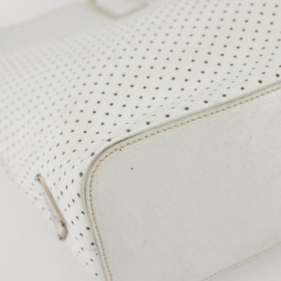 PRADA Tote Bag Punching Leather White Silver Auth ti3448