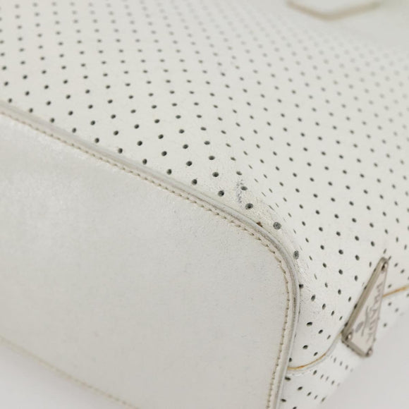 PRADA Tote Bag Punching Leather White Silver Auth ti3448