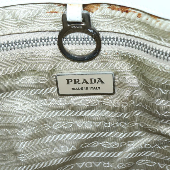 PRADA Tote Bag Punching Leather White Silver Auth ti3448