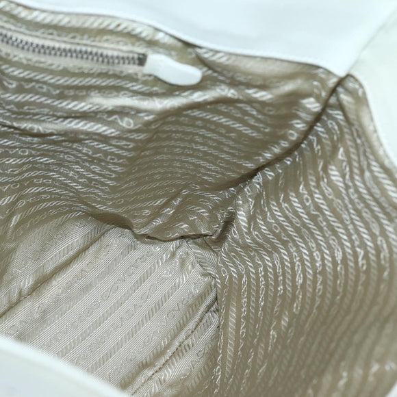 PRADA Tote Bag Punching Leather White Silver Auth ti3448