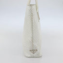 PRADA Tote Bag Punching Leather White Silver Auth ti3448-4
