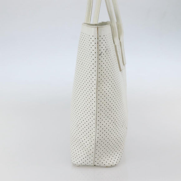 PRADA Tote Bag Punching Leather White Silver Auth ti3448