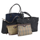 BURBERRY Nova Check Blue Label Bag Canvas nylon 5Set Beige Gray blue Auth ti3451-1