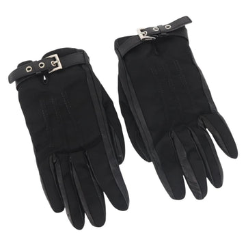 PRADA Gloves Leather Black Silver Auth ti3452