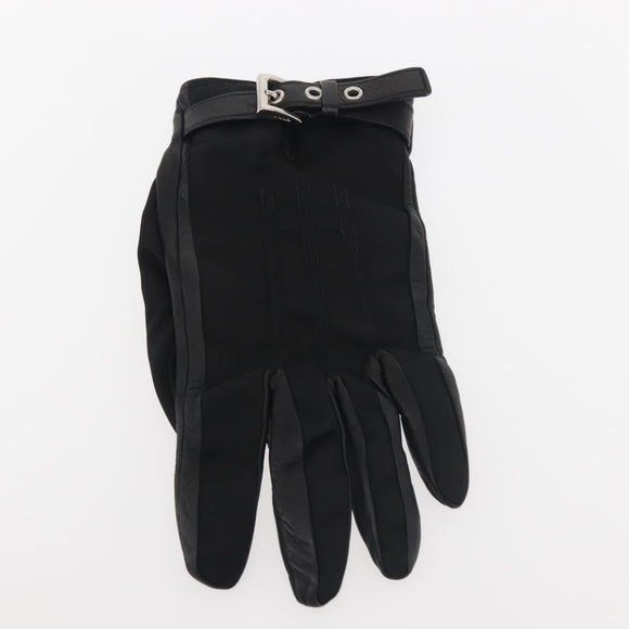 PRADA Gloves Leather Black Silver Auth ti3452