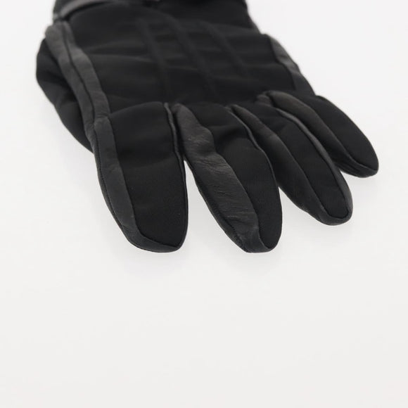 PRADA Gloves Leather Black Silver Auth ti3452