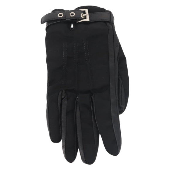 PRADA Gloves Leather Black Silver Auth ti3452