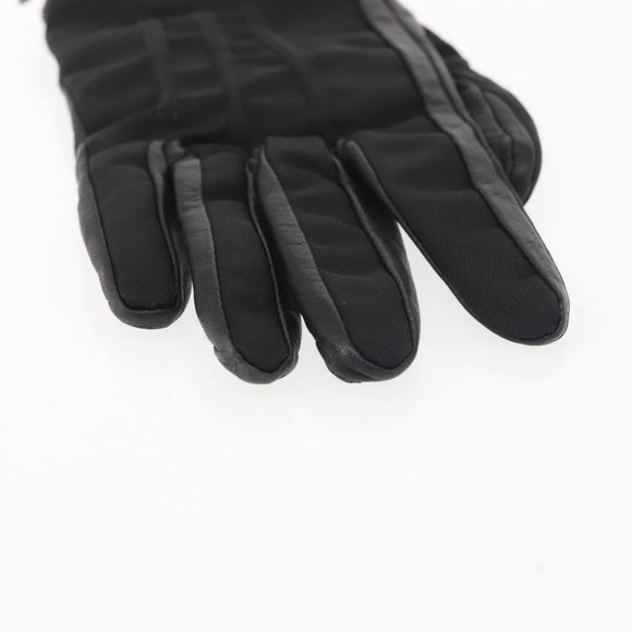 PRADA Gloves Leather Black Silver Auth ti3452