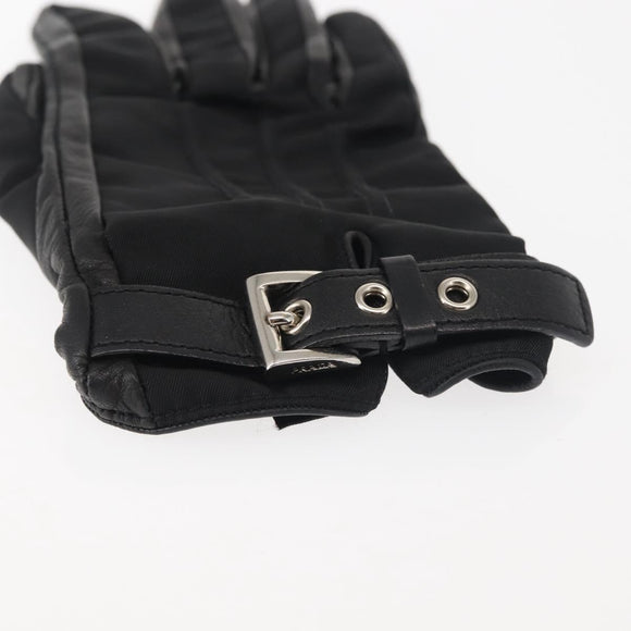 PRADA Gloves Leather Black Silver Auth ti3452
