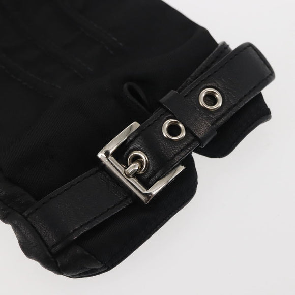 PRADA Gloves Leather Black Silver Auth ti3452