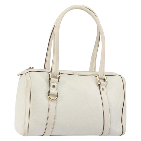 GUCCI Abby Mini Boston Bag Leather White Gold 130942 Auth ti3455