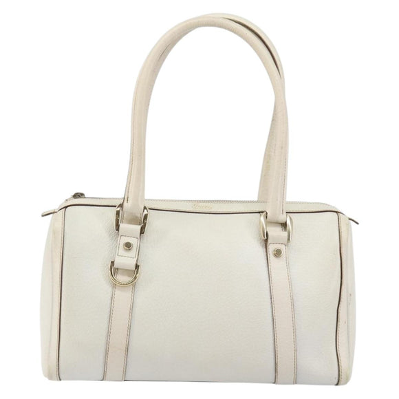 GUCCI Abby Mini Boston Bag Leather White Gold 130942 Auth ti3455