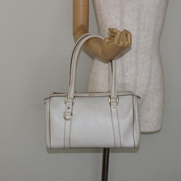 GUCCI Abby Mini Boston Bag Leather White Gold 130942 Auth ti3455