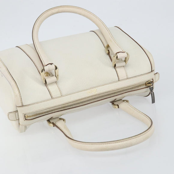 GUCCI Abby Mini Boston Bag Leather White Gold 130942 Auth ti3455