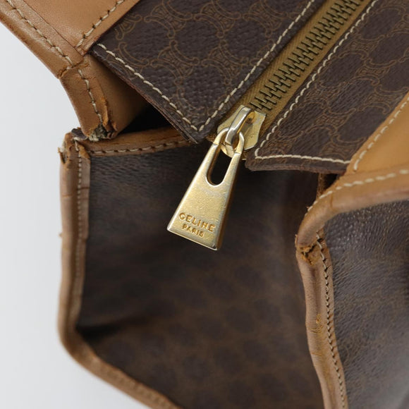 CELINE Macadam Canvas Hand Bag Brown Gold Auth ti3457