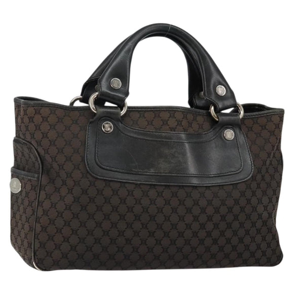 CELINE Macadam Canvas Boogie Hand Bag Dark Brown Black Silver Auth ti3458