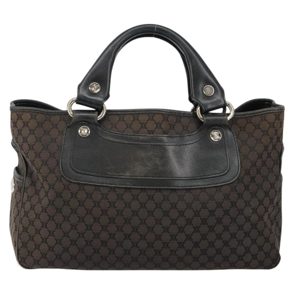 CELINE Macadam Canvas Boogie Hand Bag Dark Brown Black Silver Auth ti3458