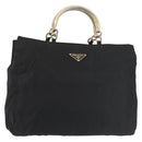 PRADA Hand Bag Nylon metal Black Gold Auth ti3459-1