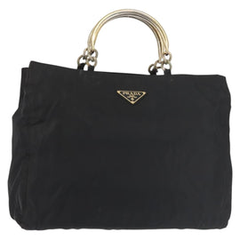 PRADA Hand Bag Nylon metal Black Gold Auth ti3459