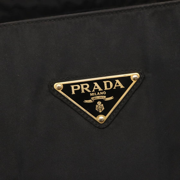 PRADA Hand Bag Nylon metal Black Gold Auth ti3459
