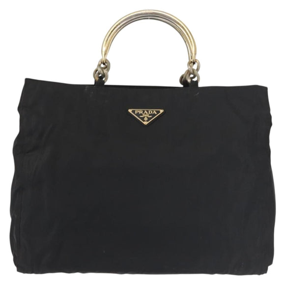 PRADA Hand Bag Nylon metal Black Gold Auth ti3459