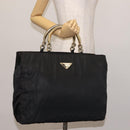 PRADA Hand Bag Nylon metal Black Gold Auth ti3459-23