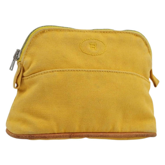 HERMES Bolide Pouch Canvas Yellow Silver Auth ti3460