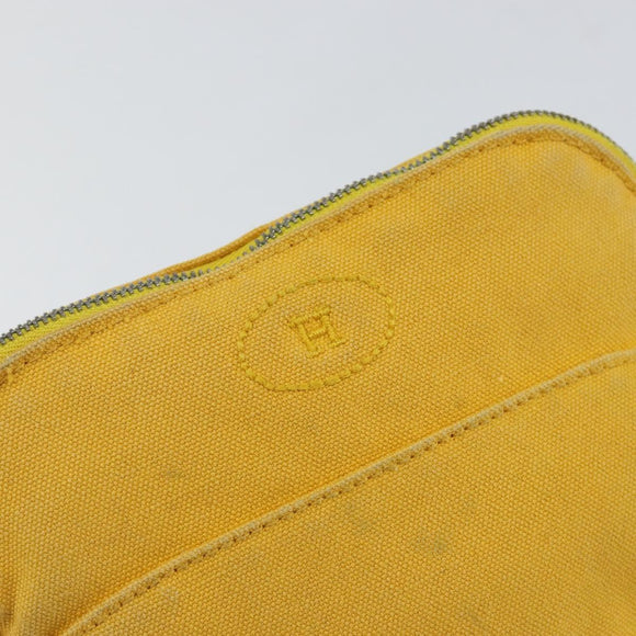HERMES Bolide Pouch Canvas Yellow Silver Auth ti3460