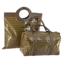 FENDI Zucchino Canvas Bag Enamel 2Set Brown Auth ti3463-1