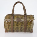 FENDI Zucchino Canvas Bag Enamel 2Set Brown Auth ti3463-10