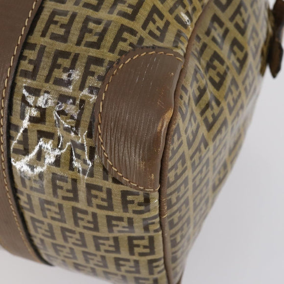 FENDI Zucchino Canvas Bag Enamel 2Set Brown Auth ti3463