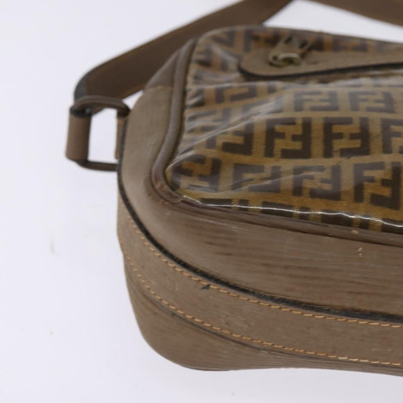 FENDI Zucchino Canvas Shoulder Bag Coated Canvas Beige Auth ti3464