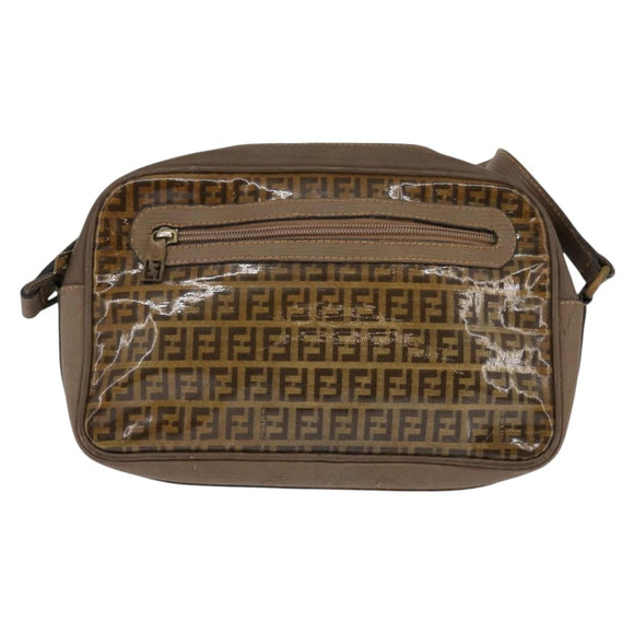 FENDI Zucchino Canvas Shoulder Bag Coated Canvas Beige Auth ti3464