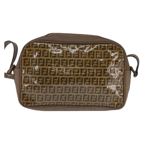 FENDI Zucchino Canvas Shoulder Bag Coated Canvas Beige Auth ti3464