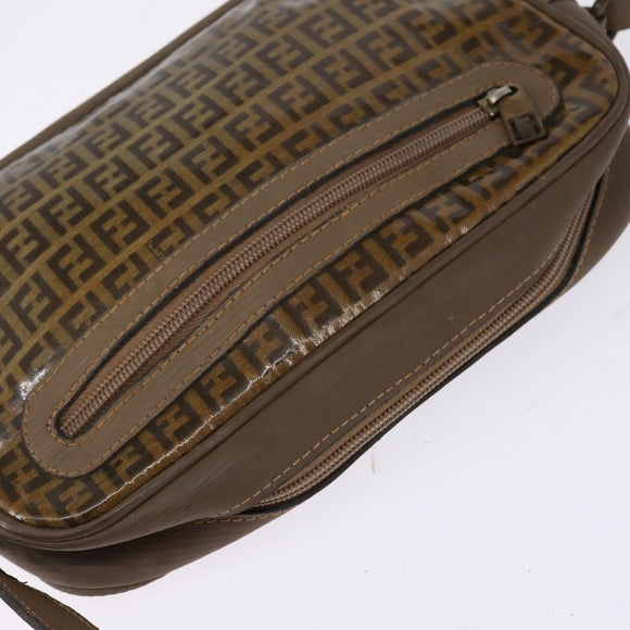 FENDI Zucchino Canvas Shoulder Bag Coated Canvas Beige Auth ti3464