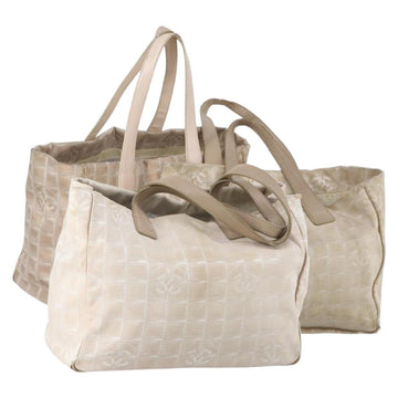 CHANEL New Travel Line Tote Bag Nylon 3 Set Pink Beige CC Auth ti3465