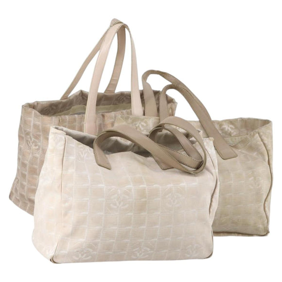 CHANEL New Travel Line Tote Bag Nylon 3 Set Pink Beige CC Auth ti3465