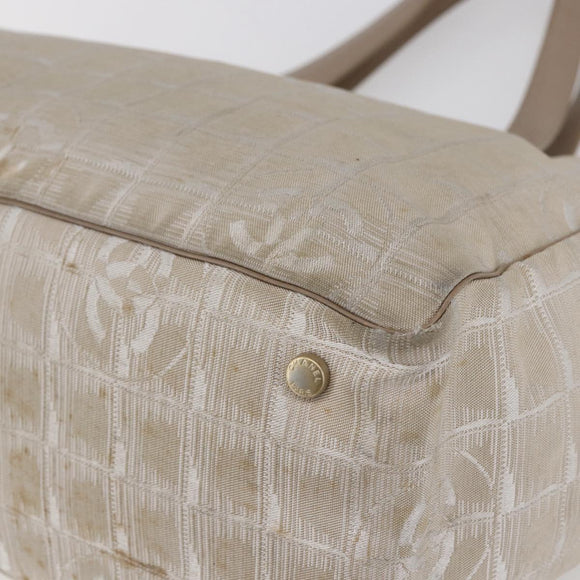 CHANEL New Travel Line Tote Bag Nylon Beige Gold CC Auth ti3466