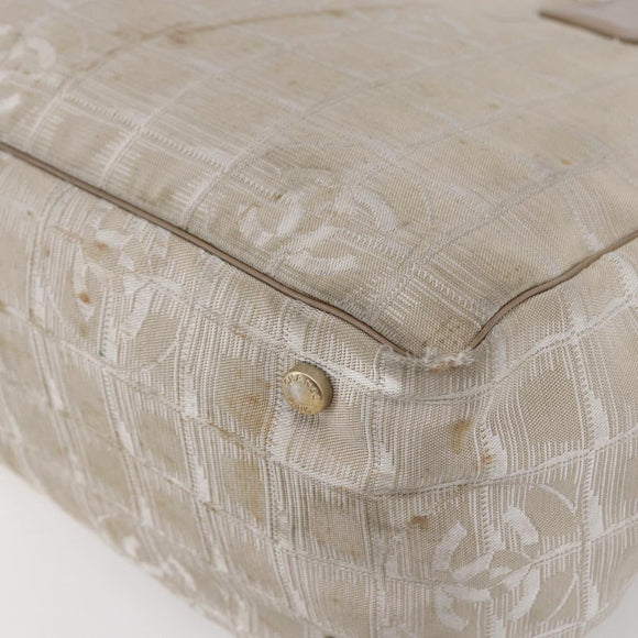 CHANEL New Travel Line Tote Bag Nylon Beige Gold CC Auth ti3466