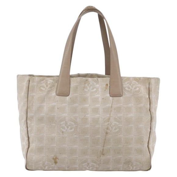 CHANEL New Travel Line Tote Bag Nylon Beige Gold CC Auth ti3466