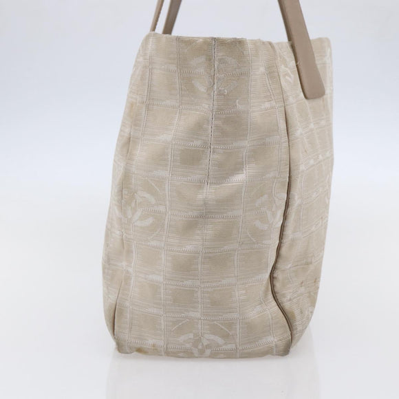 CHANEL New Travel Line Tote Bag Nylon Beige Gold CC Auth ti3466