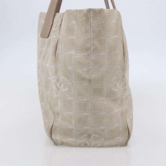CHANEL New Travel Line Tote Bag Nylon Beige Gold CC Auth ti3466