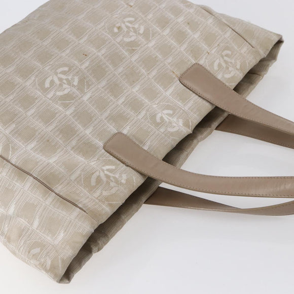 CHANEL New Travel Line Tote Bag Nylon Beige Gold CC Auth ti3466